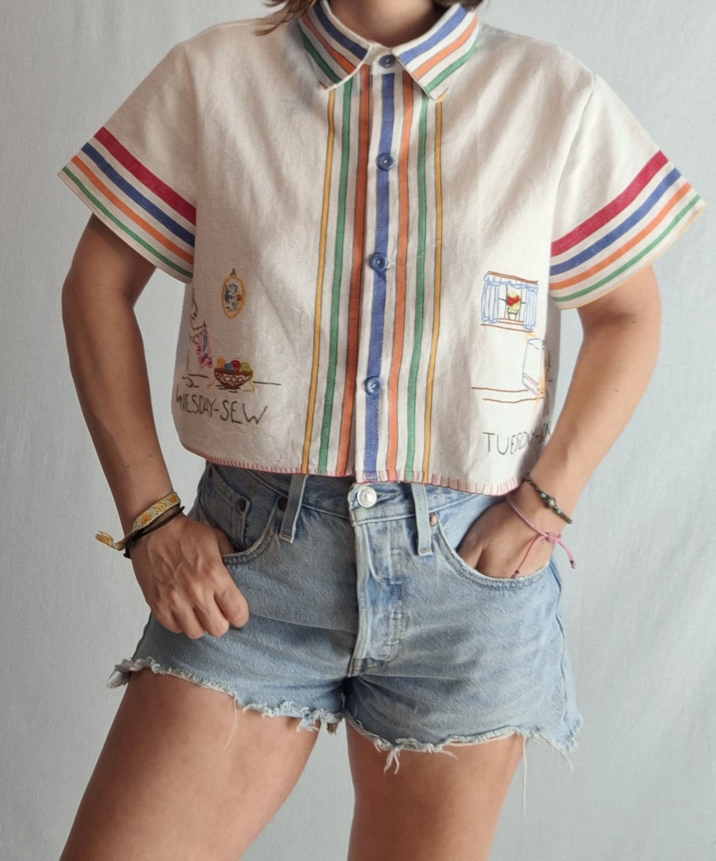 "BUSSY DOGGYS" camisa button up shirt 🌈 S/M
