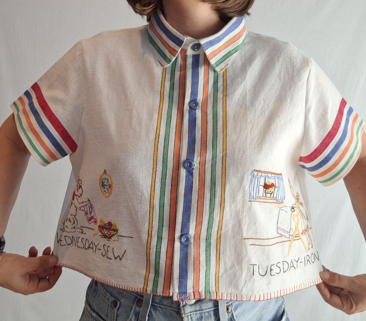 "BUSSY DOGGYS" camisa button up shirt 🌈 S/M