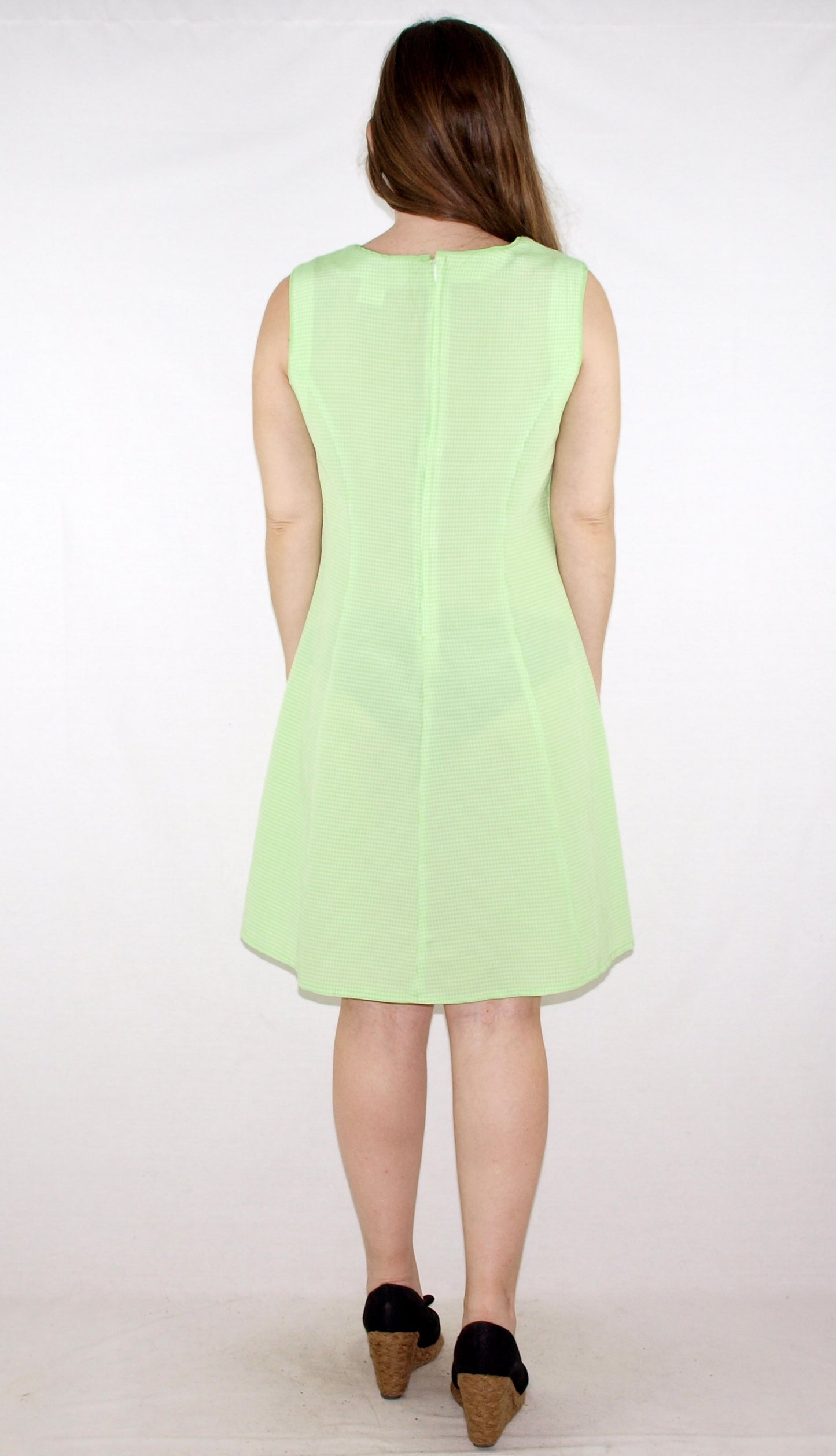 Vintage LIME + WHITE VICHY mini dress MADE IN SPAIN