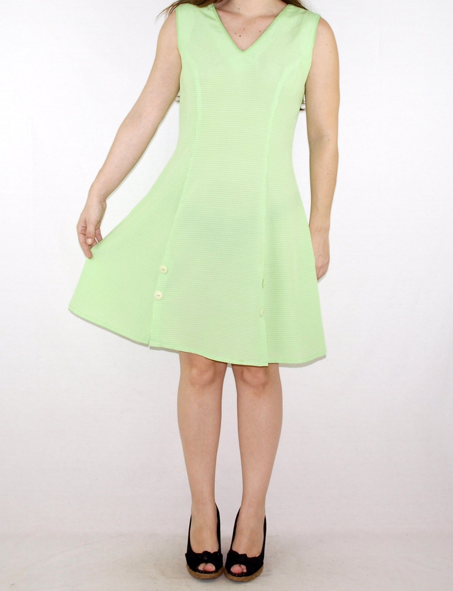 Vintage LIME + WHITE VICHY mini dress MADE IN SPAIN