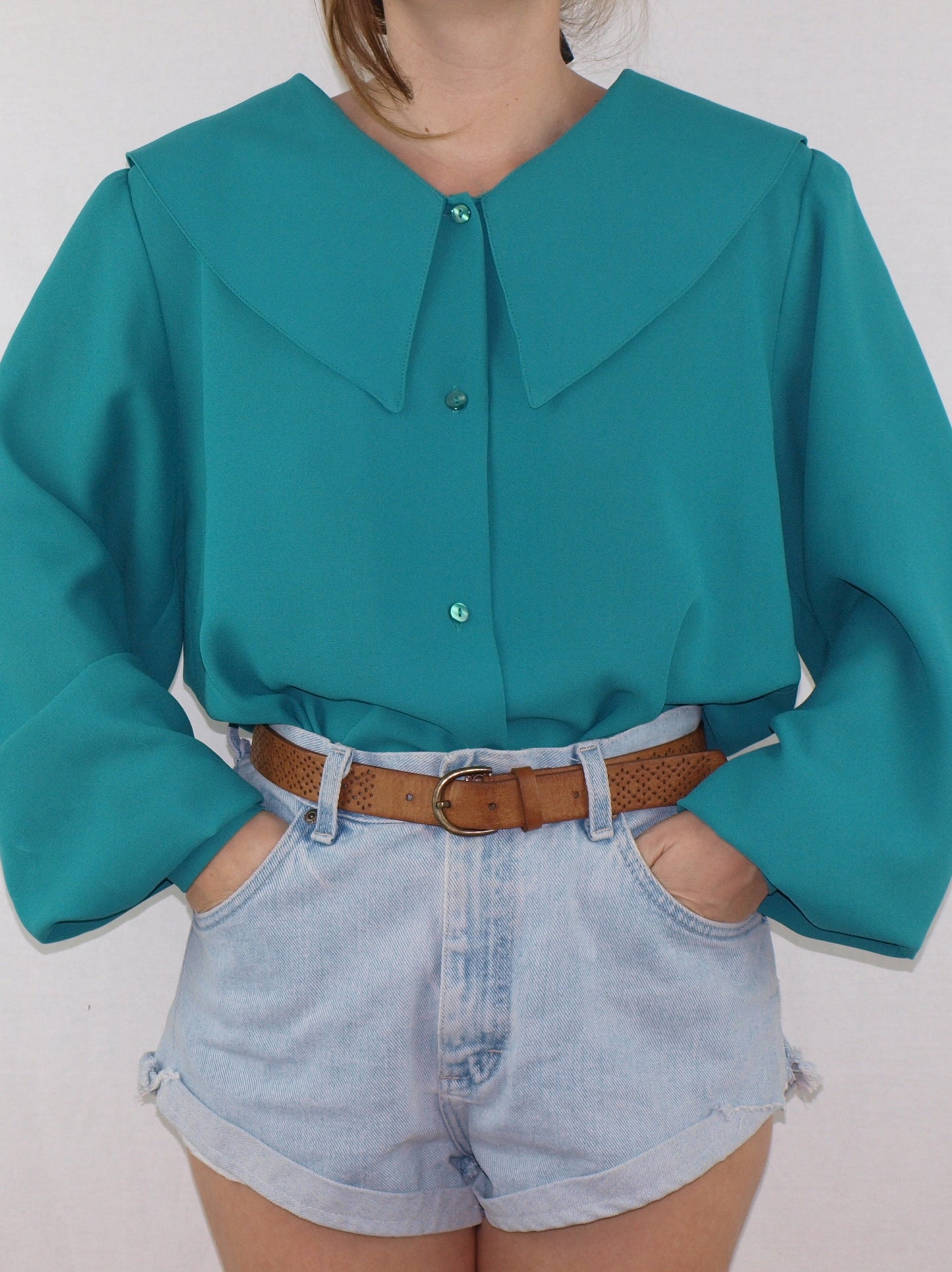 Vintage HUGE COLLAR fluid blouse ECCLECTIC made in Spain DRAPED