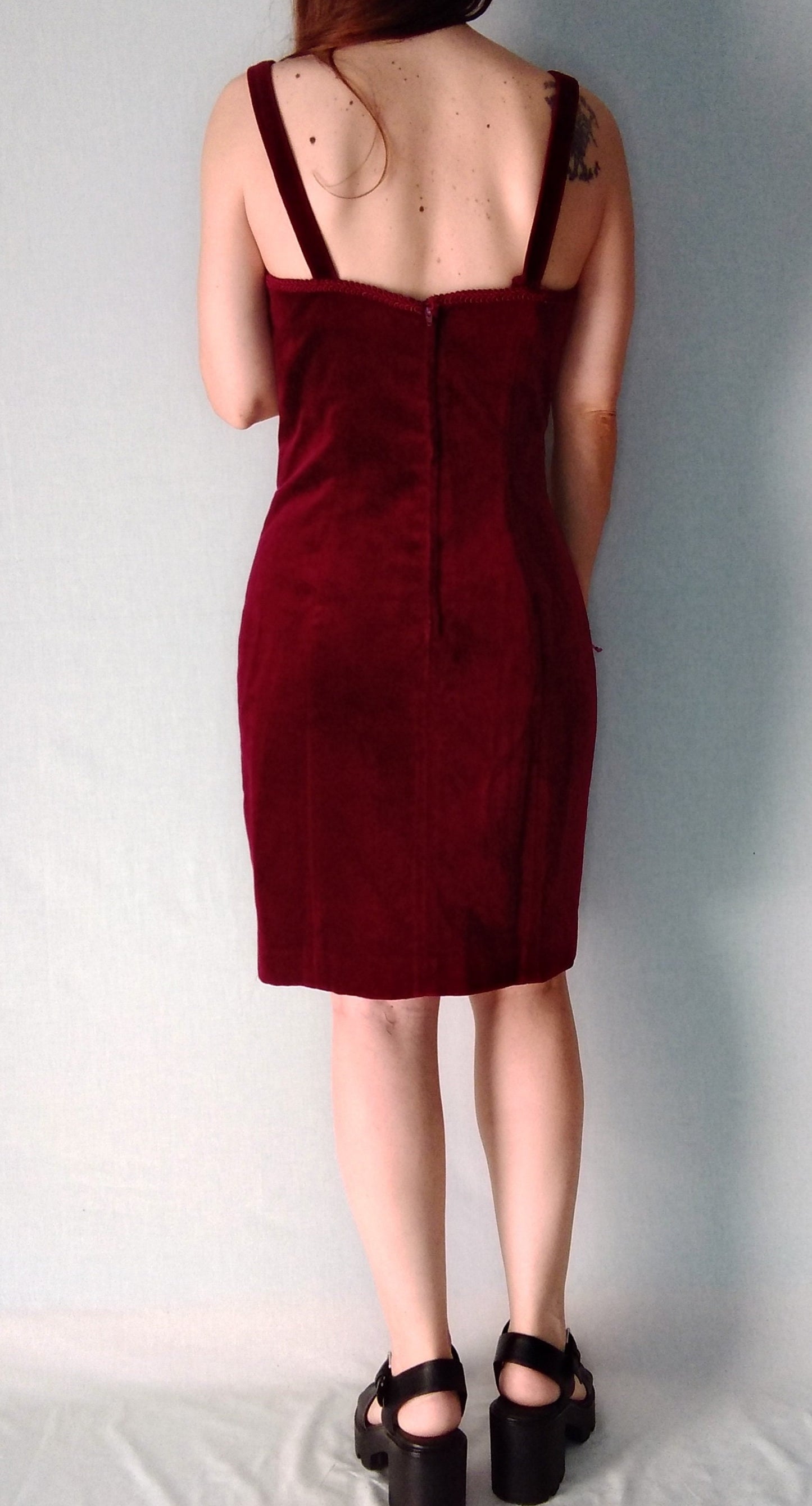 Vintage VELVET party minidress BURGUNDY made in spain sweetheart neck