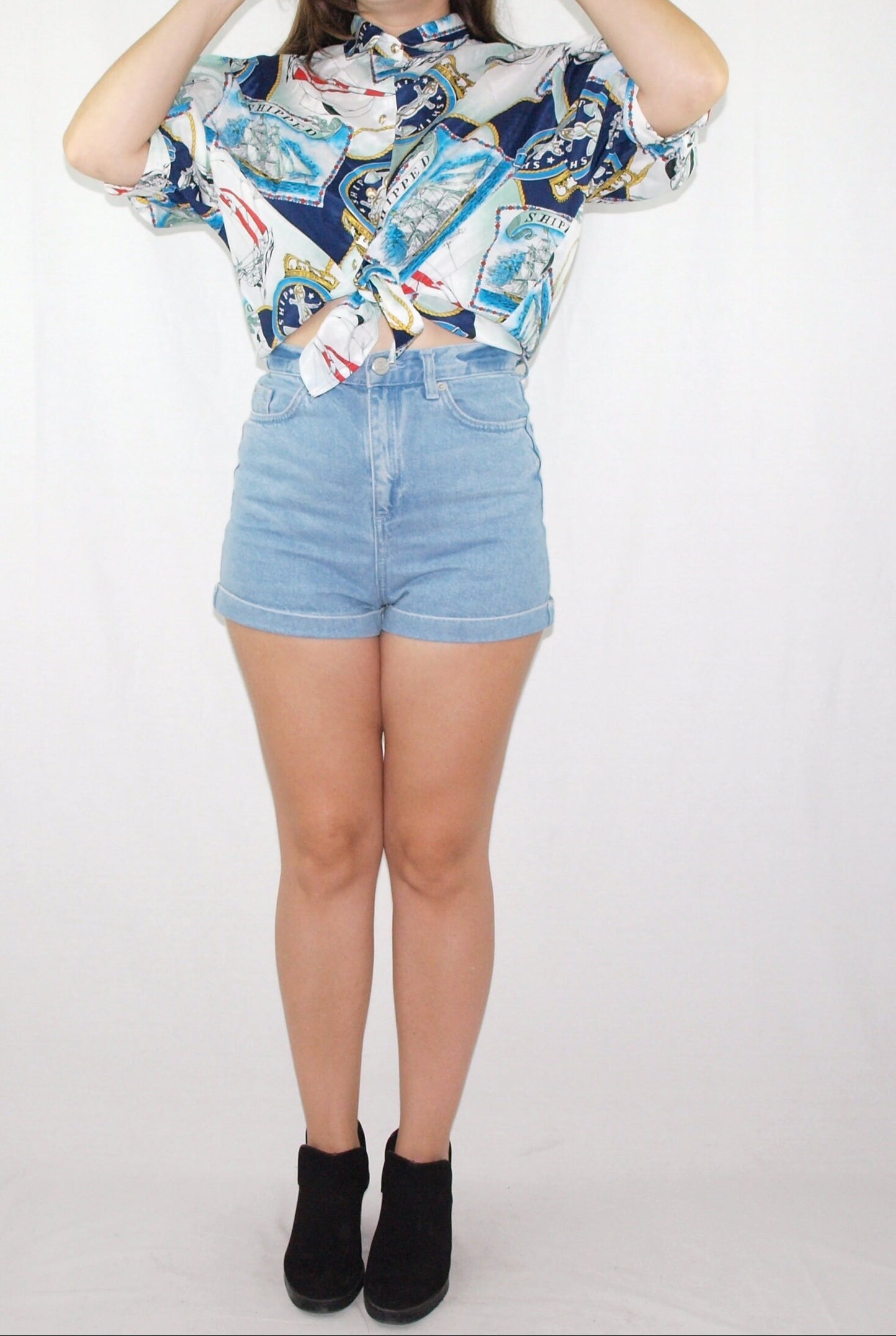 Vintage SCARF BLOUSE made in spain SAILOR navy