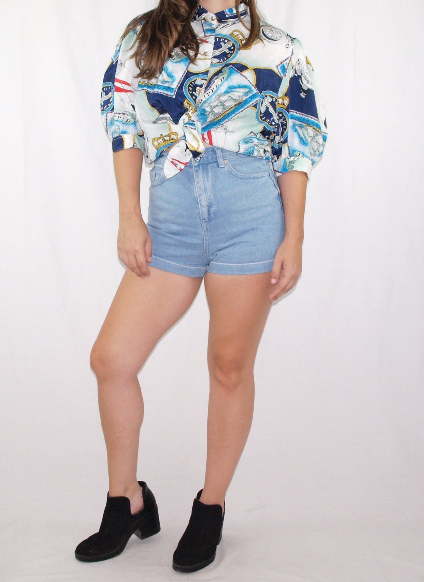 Vintage SCARF BLOUSE made in spain SAILOR navy