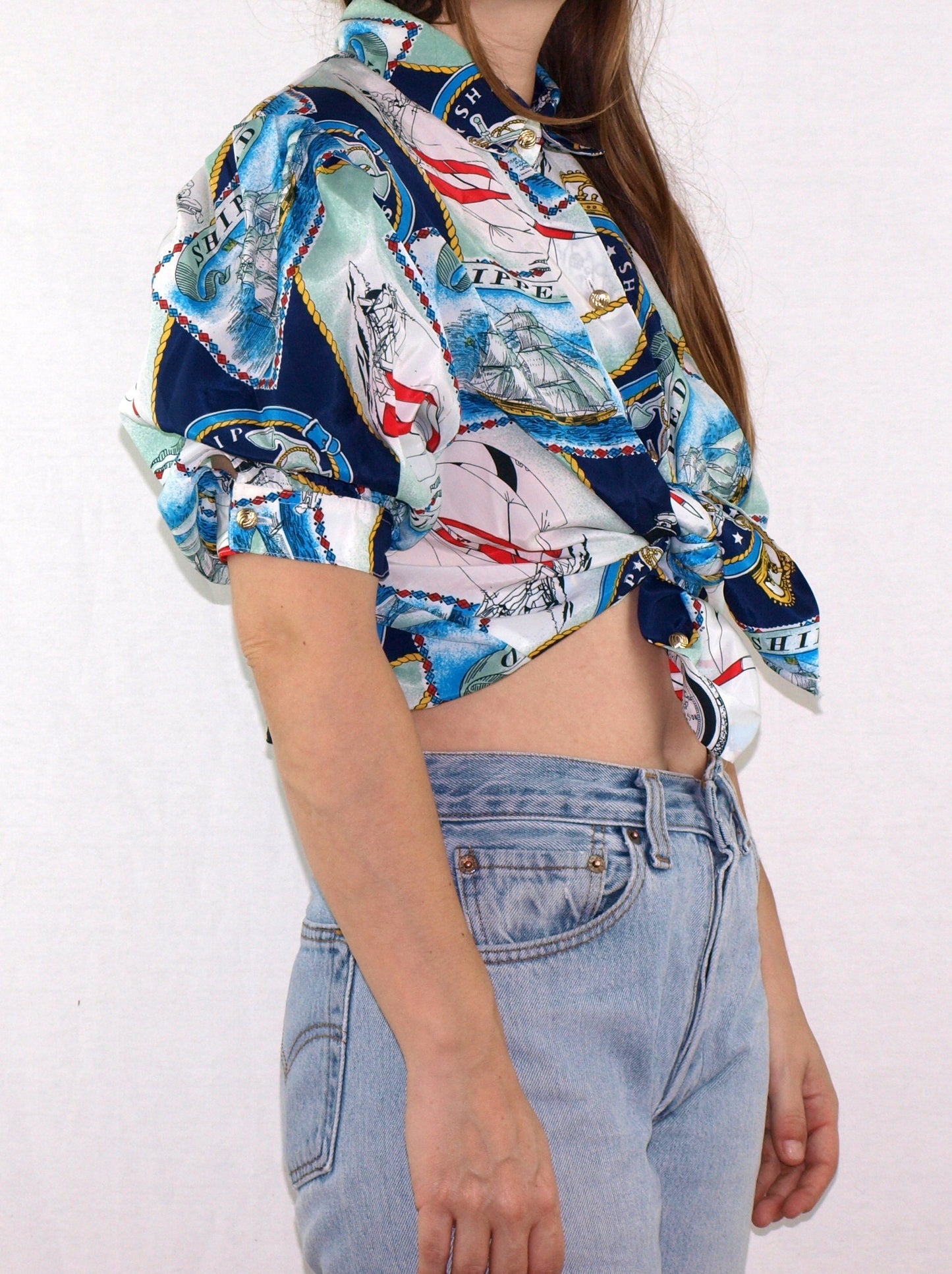 Vintage SCARF BLOUSE made in spain SAILOR navy