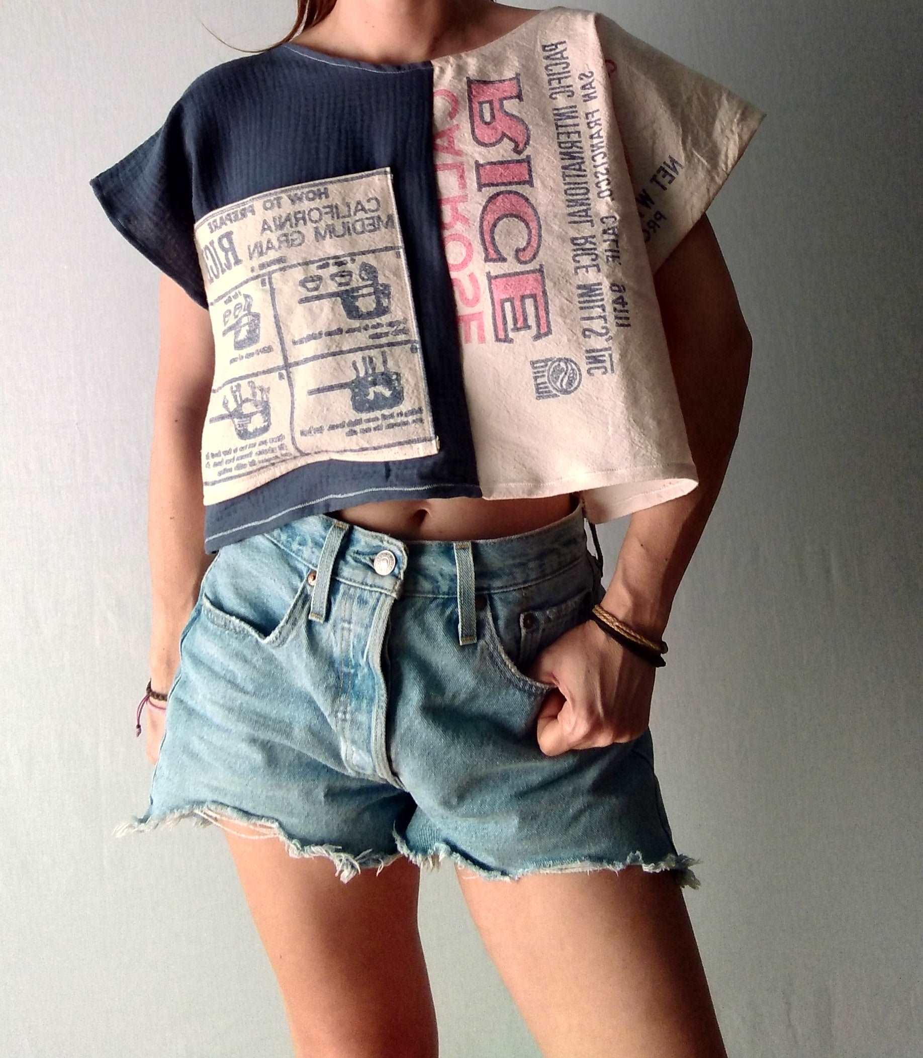 Calrose vintage rice sack top