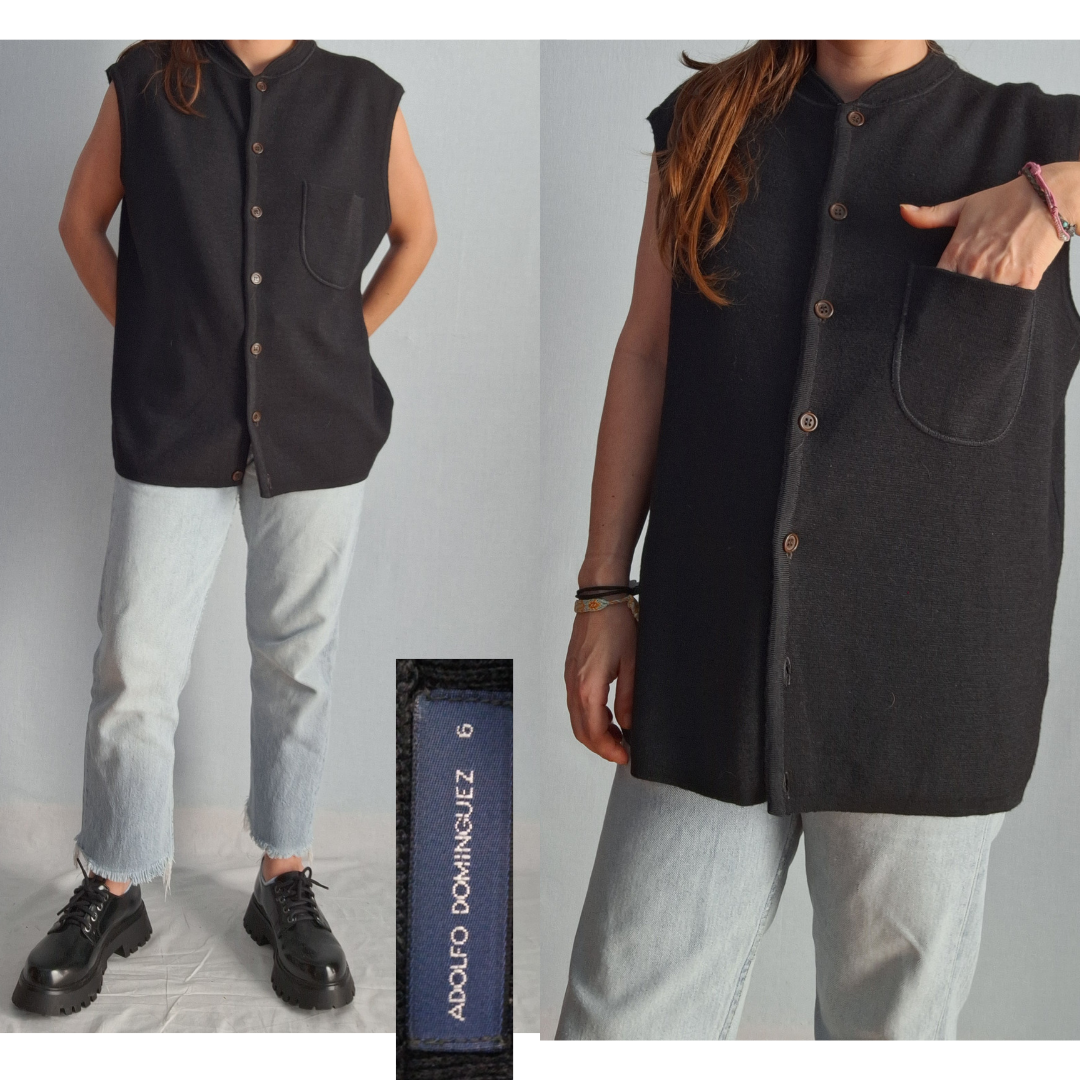 Vintage ADOLFO DOMINGUEZ wool knit vest gilet MADE IN SPAIN