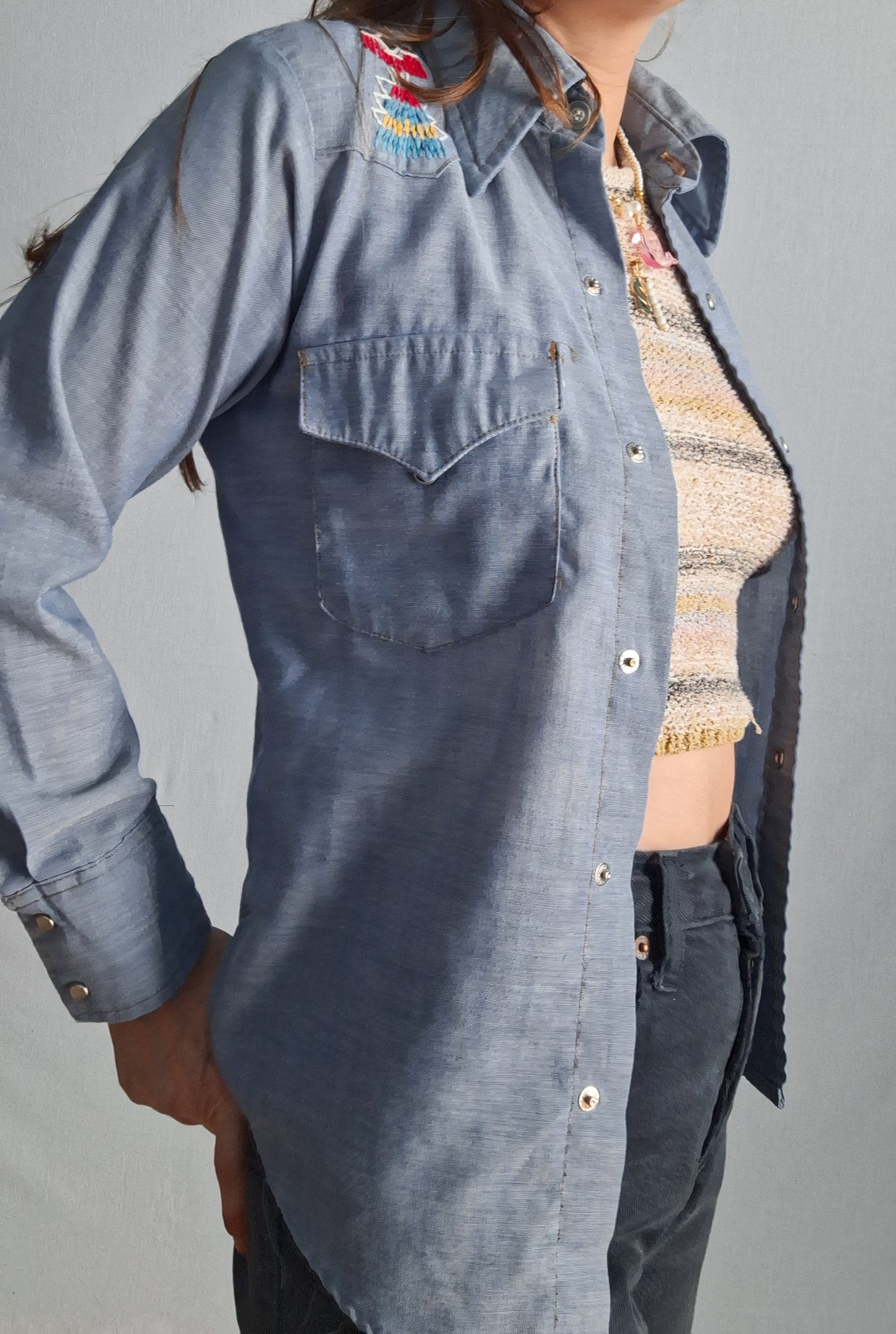 Vintage 50-60's LEE CHAMBRAY SHIRT embroidered MADE IN USA XXS