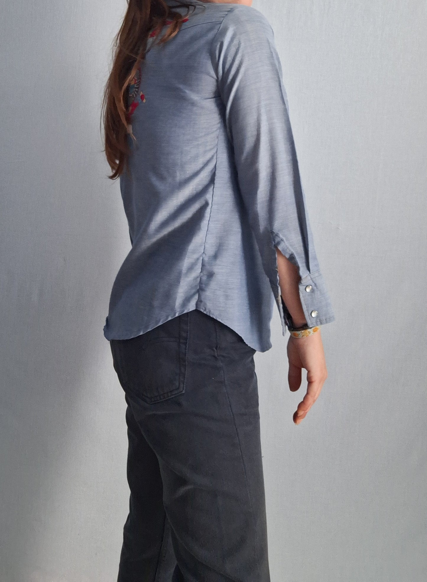 Vintage 50-60's LEE CHAMBRAY SHIRT embroidered MADE IN USA XXS