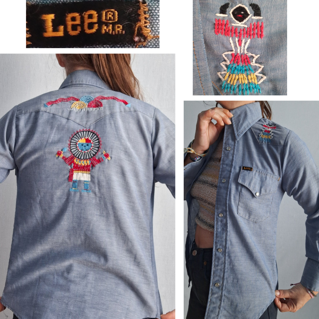 Vintage 50-60's LEE CHAMBRAY SHIRT embroidered MADE IN USA XXS