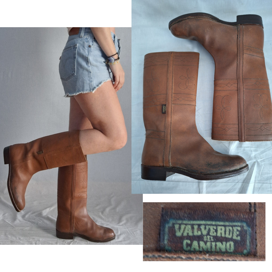 Vintage VALVERDE CAMINO leather boots COGNAC COLOUR handmade in SPAIN size 40