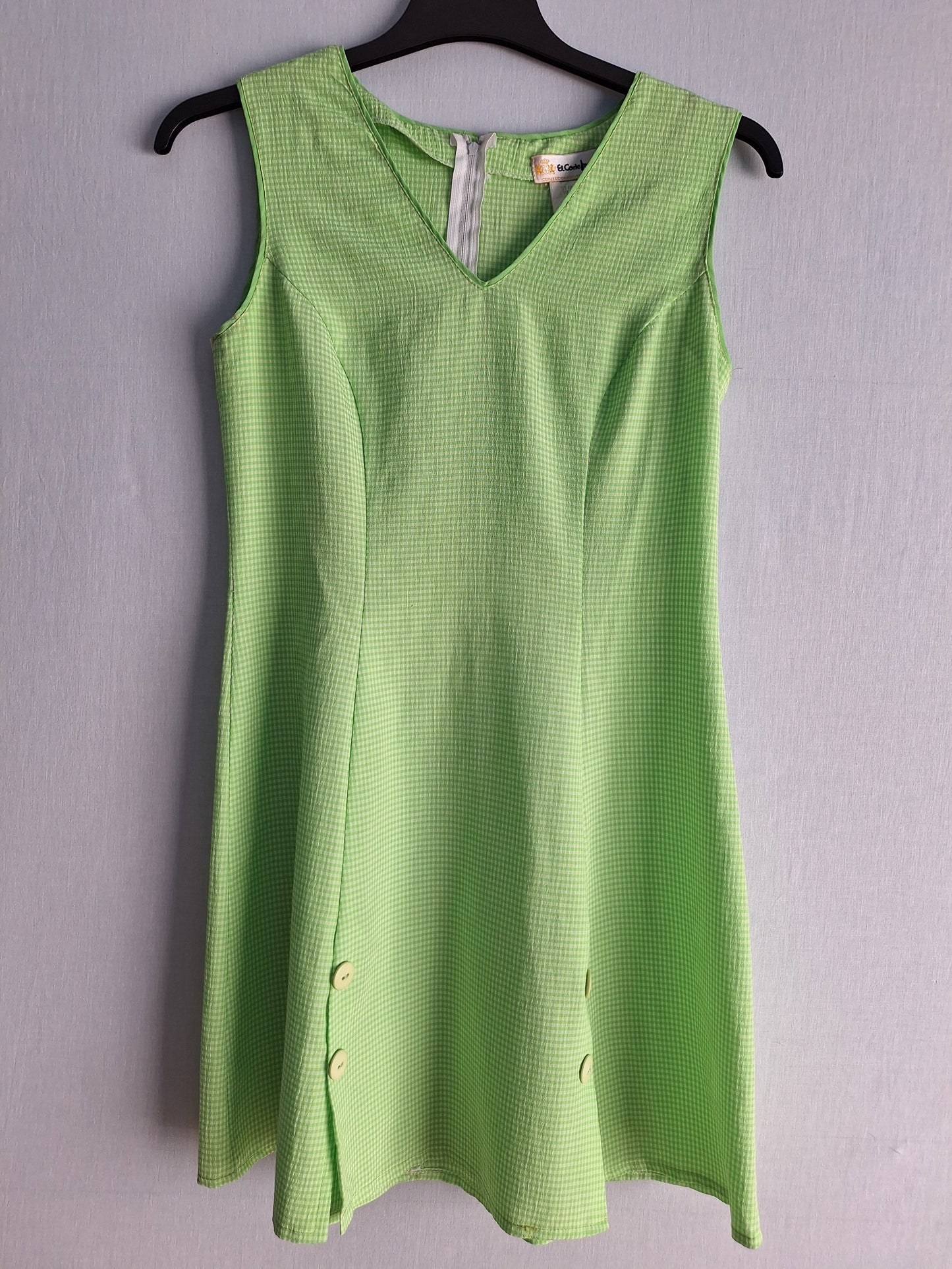 Vintage LIME + WHITE VICHY mini dress MADE IN SPAIN