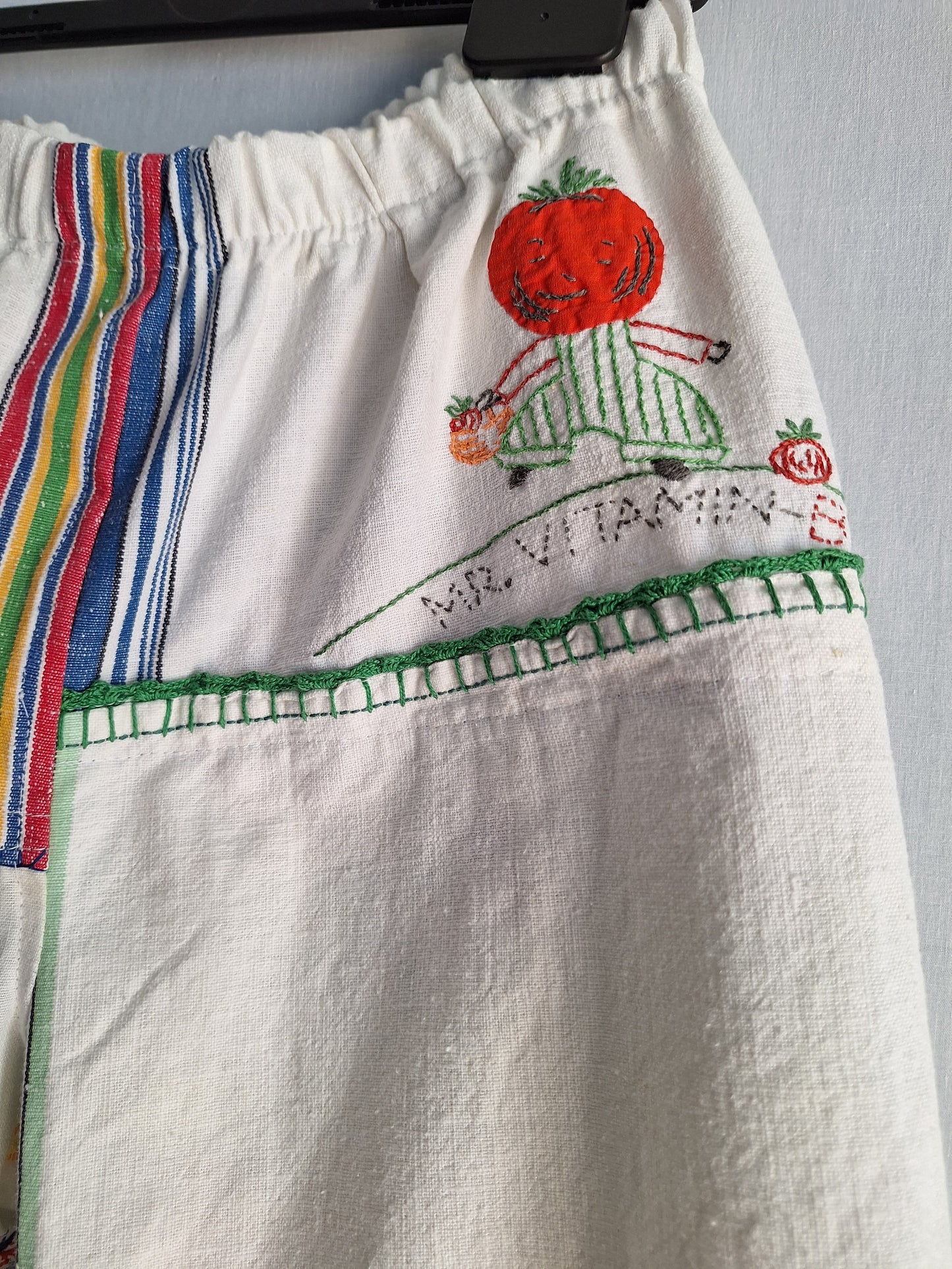 "Mr. VITAMINS" LOUNGE PANTS. Made with 6 vintage tea towels FREE SHIPPING