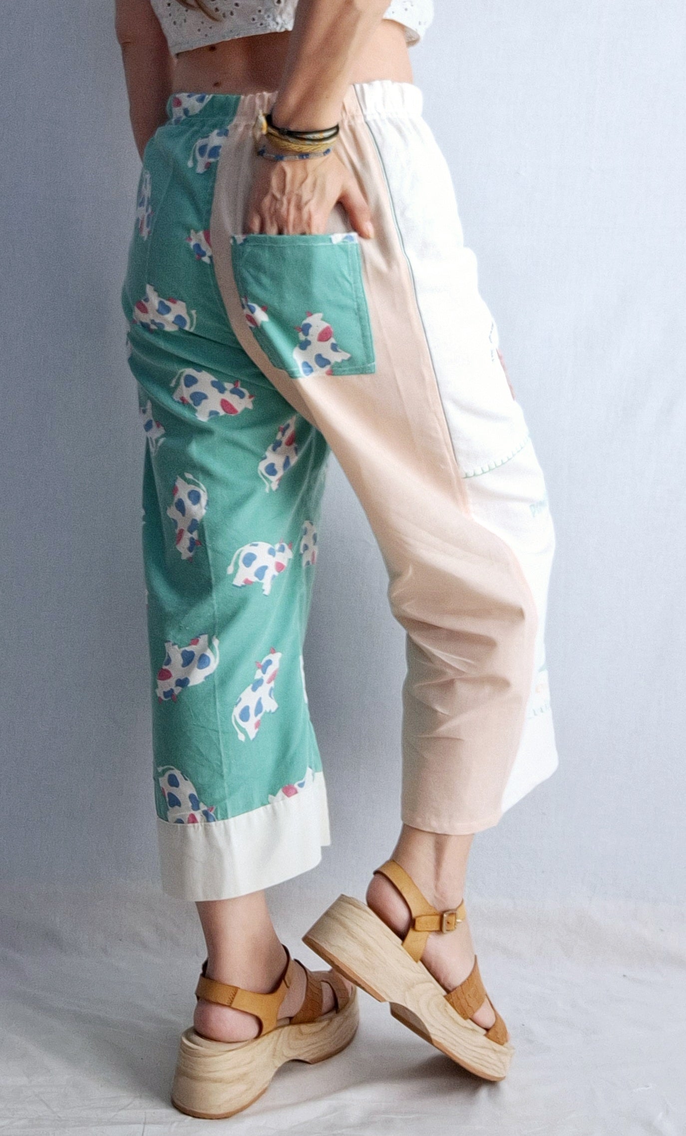 "LE GUERRIER" LOUNGE PANTS. Made with vintage feedsack, tea towel and pillowcase. FREE SHIPPING