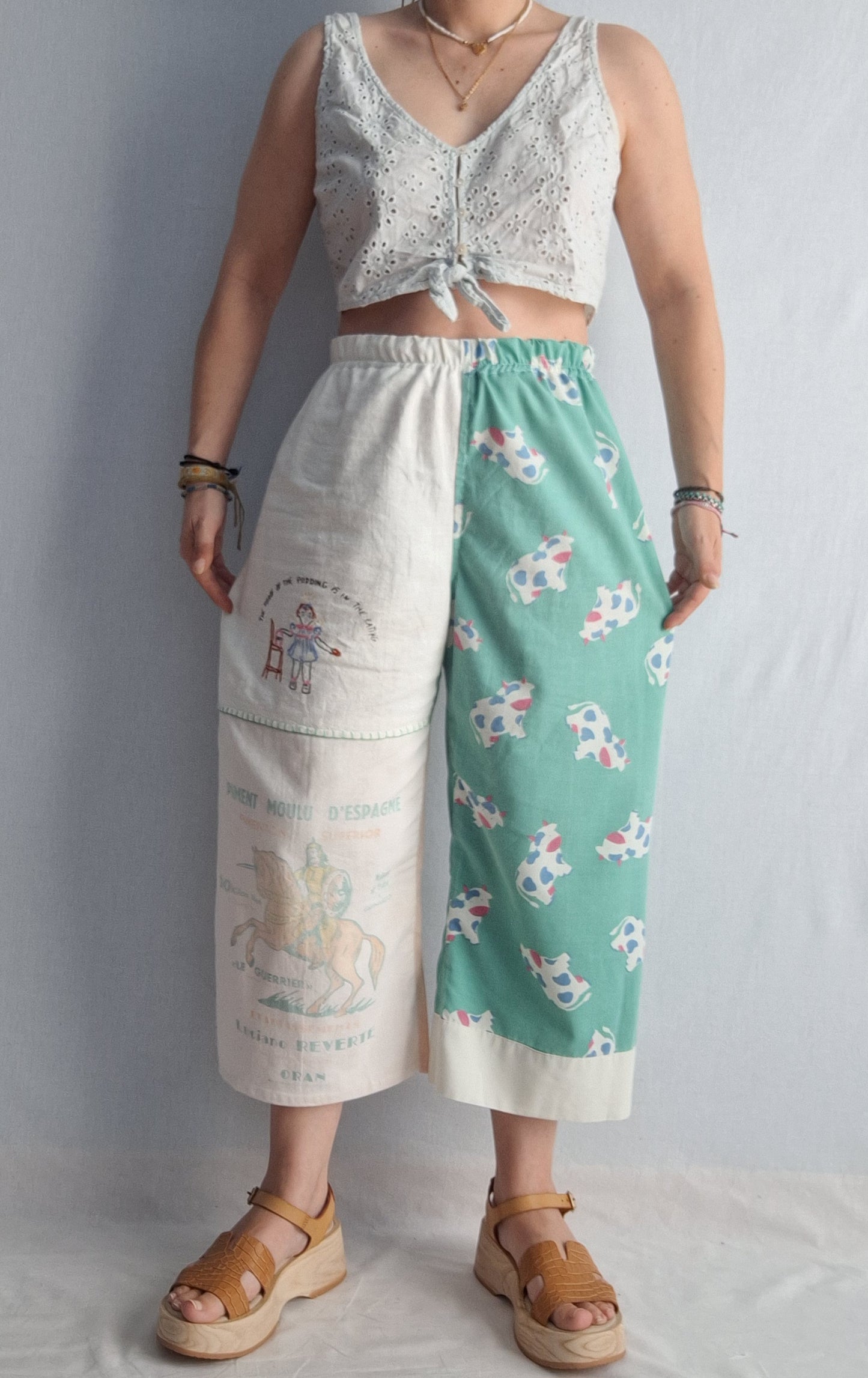 "LE GUERRIER" LOUNGE PANTS. Made with vintage feedsack, tea towel and pillowcase. FREE SHIPPING