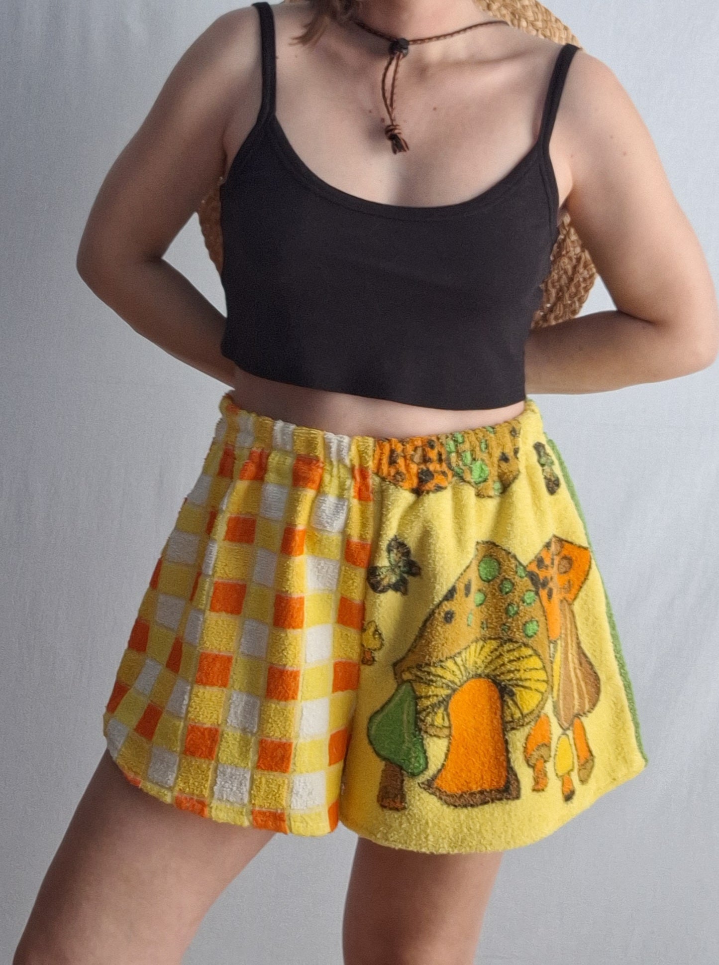 "SETAS & CUADROS" SHORTS 🍄 made with 3 vintage towels. FREE SHIPPING