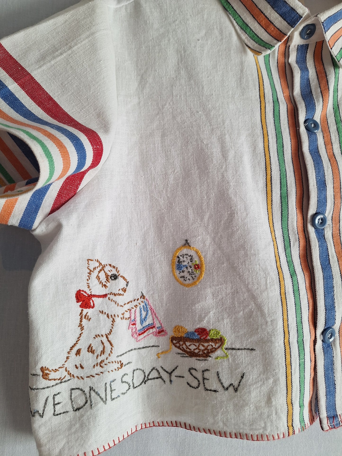 "BUSSY DOGGYS" 🌈 BUTTON UP SHIRT made with 3 vintage tea towels. FREE SHIPPING