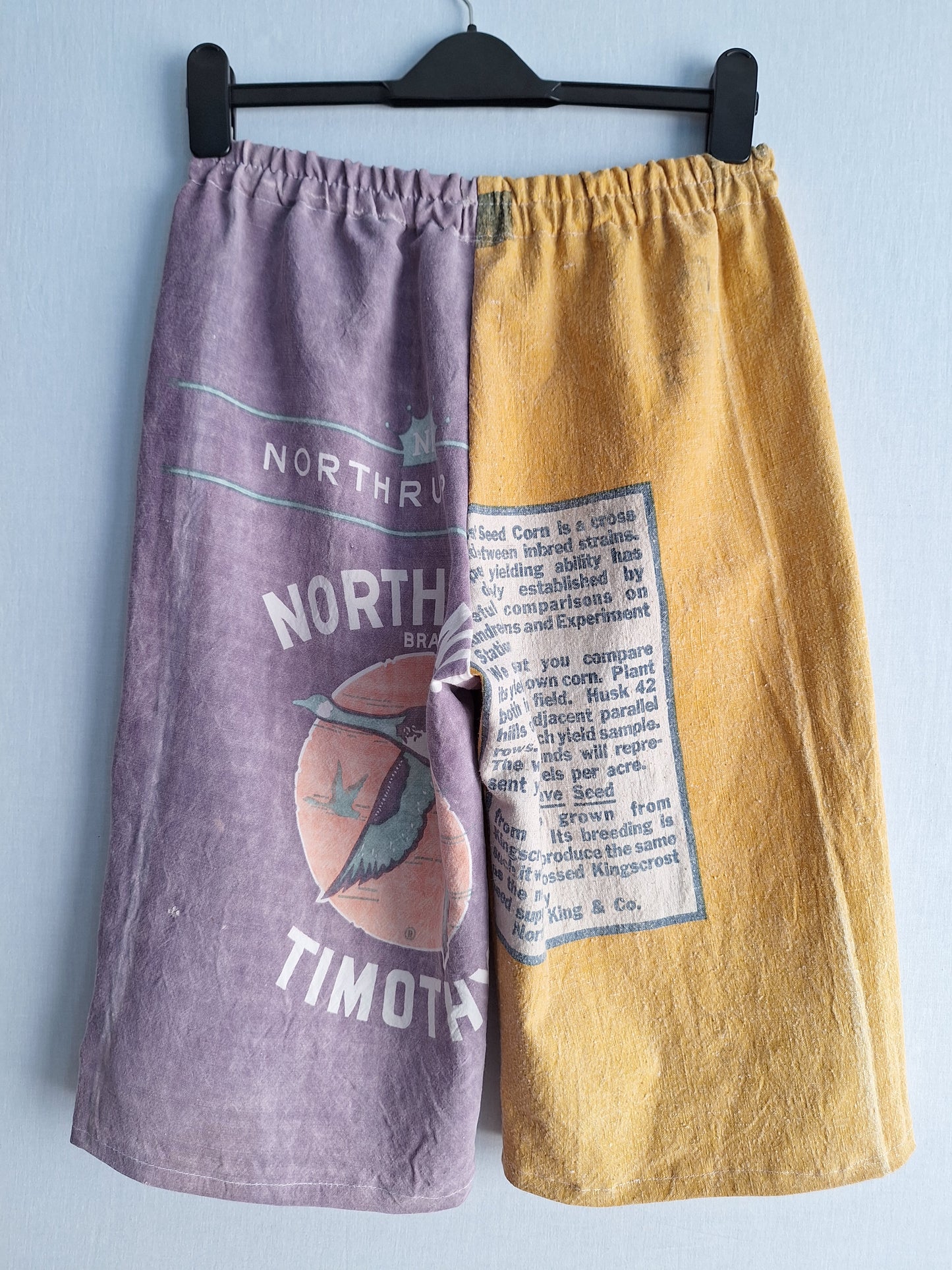 "NORTHLAND + KINGSCROST" 🌽 CROPPED PANTS/BERMUDAS. Made with 2 vtg feed sacks. FREE SHIPPING