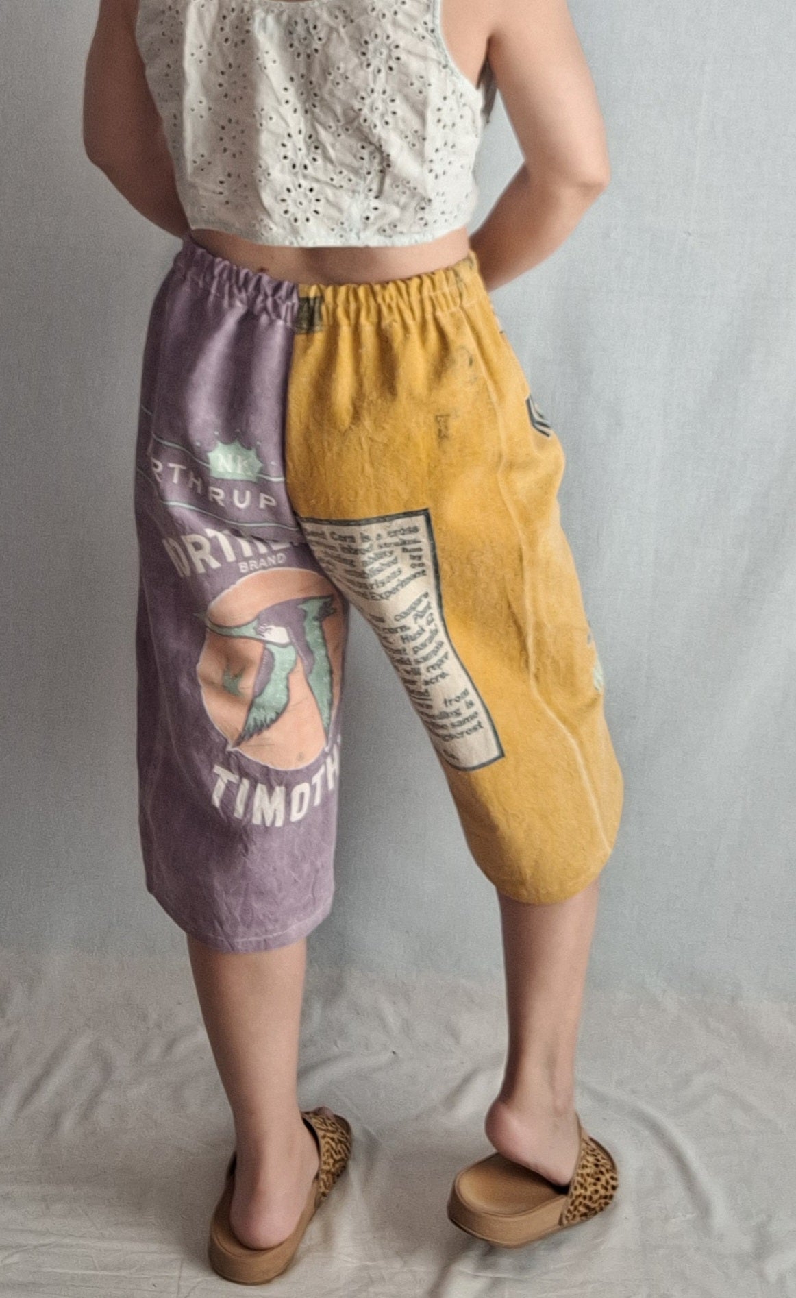 "NORTHLAND + KINGSCROST" 🌽 CROPPED PANTS/BERMUDAS. Made with 2 vtg feed sacks. FREE SHIPPING