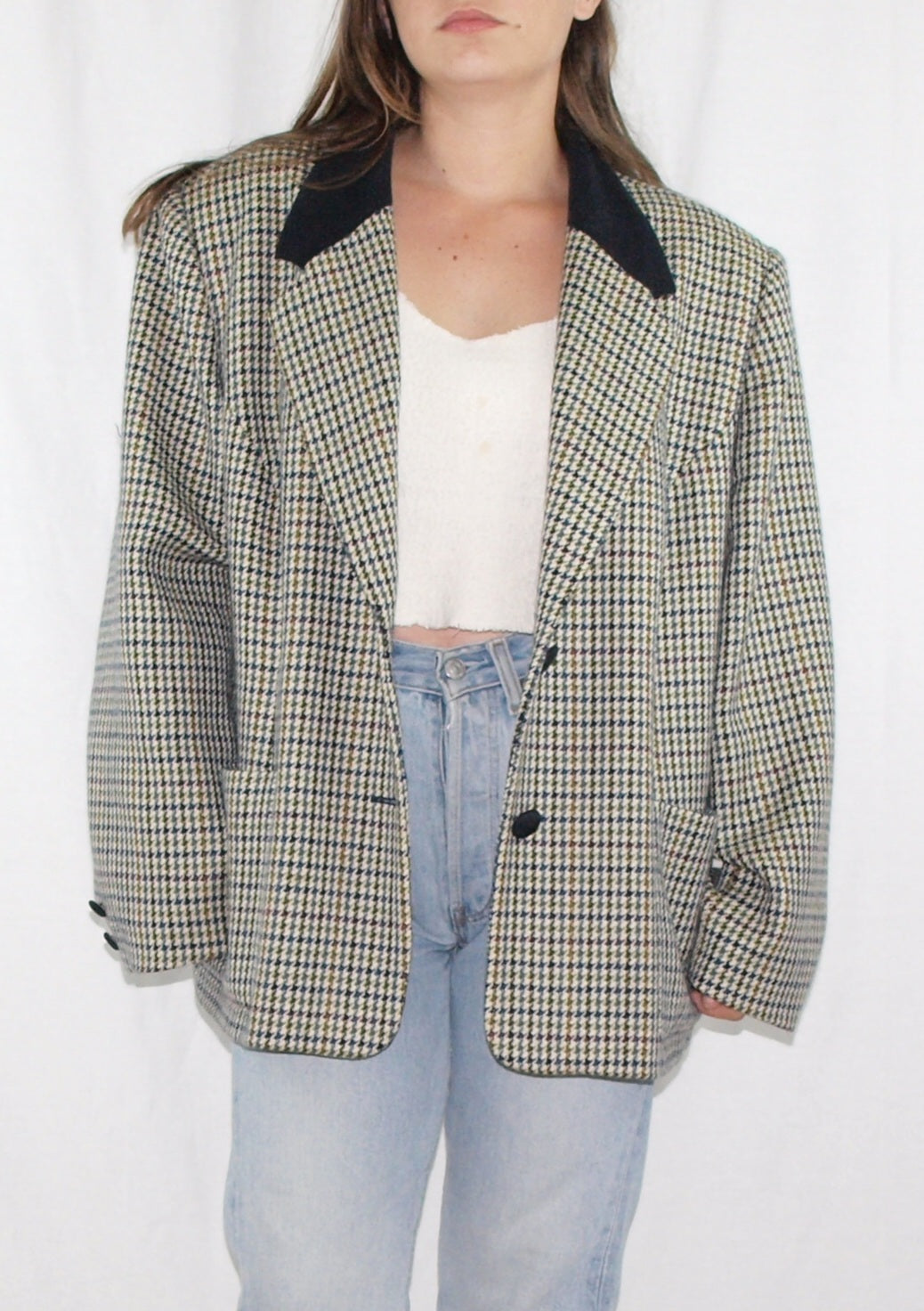 Vintage 100% NEW WOOL blazer houndstooth MADE IN ITALY