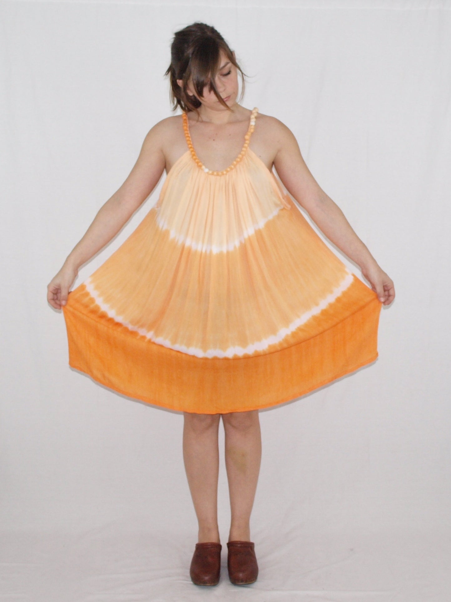 Vintage RAYON dress TYE-DYED draped APRICOT