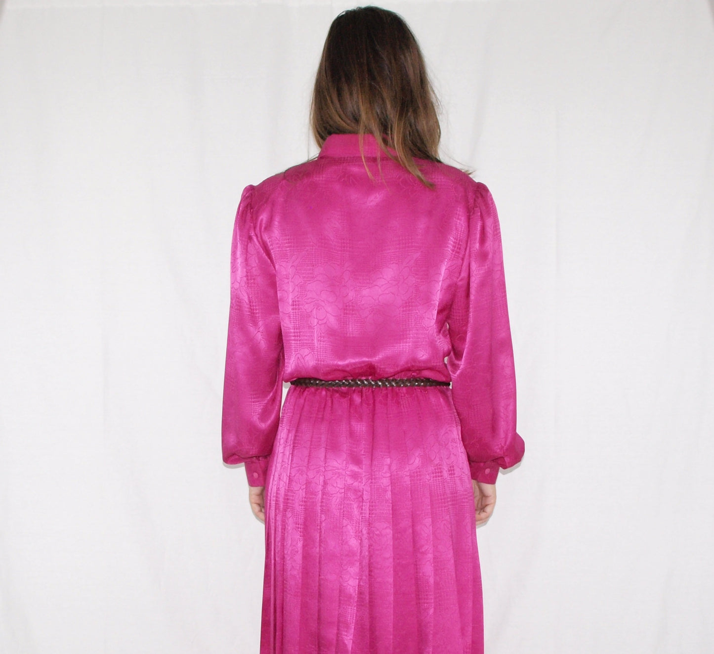 Vintage 60's SECRETARY DRESS made in Spain MAGENTA embossed brocades