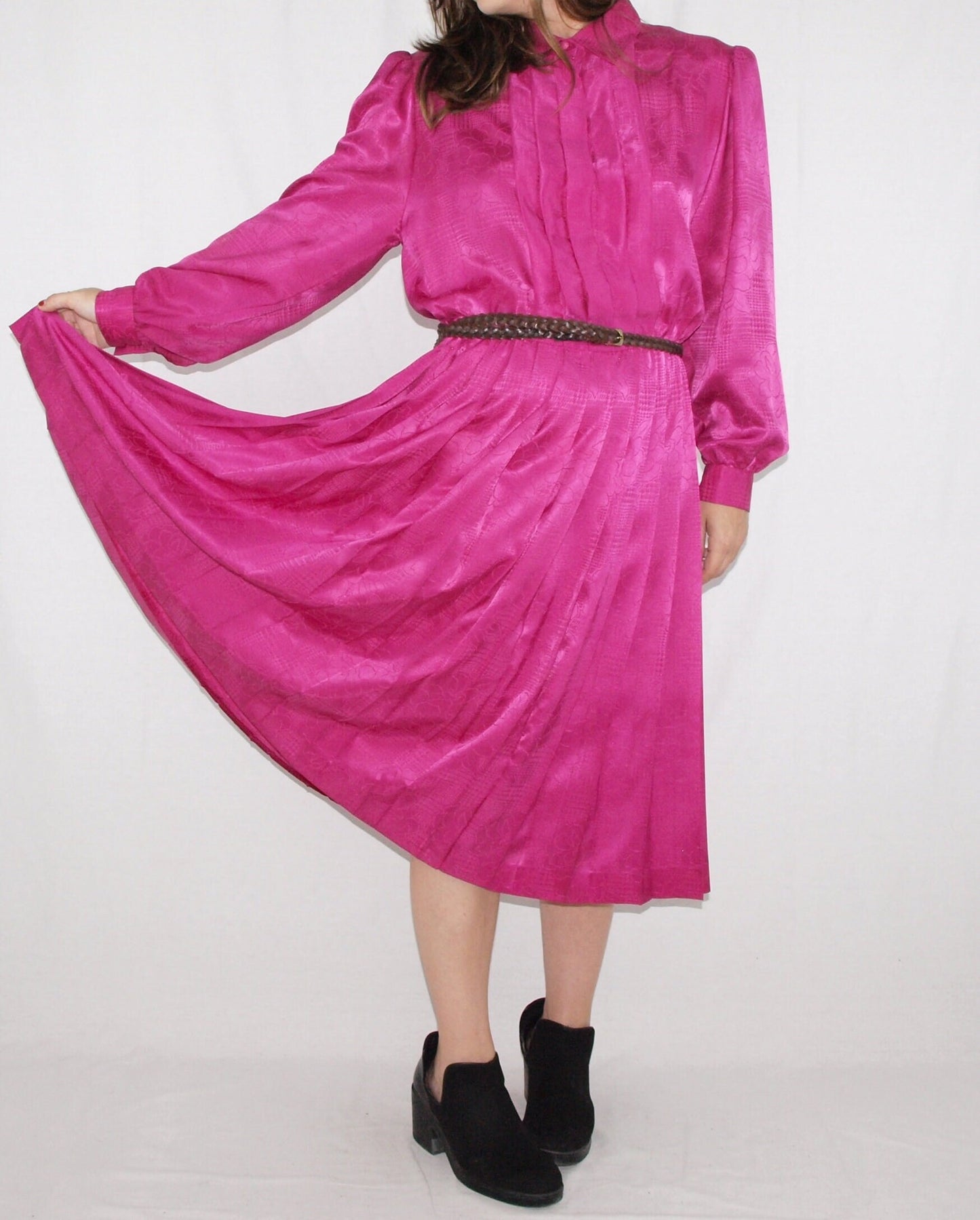 Vintage 60's SECRETARY DRESS made in Spain MAGENTA embossed brocades