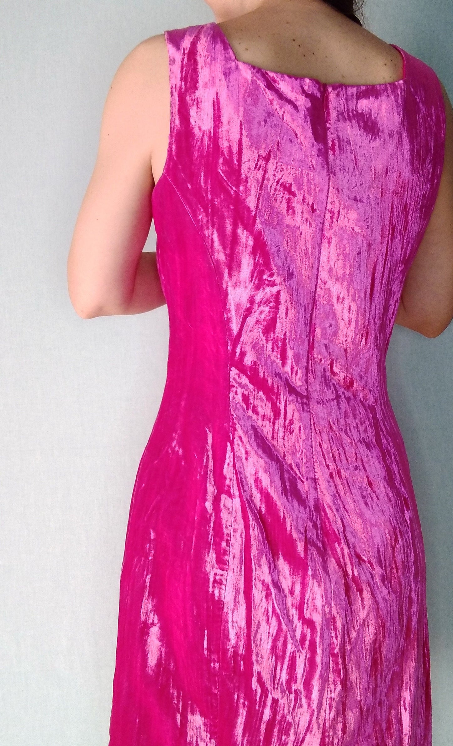 Vintage CRUSHED VELVET party dress BRIGHT MAGENTA made in france