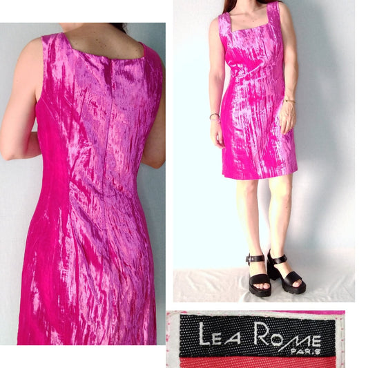 Vintage CRUSHED VELVET party dress BRIGHT MAGENTA made in france