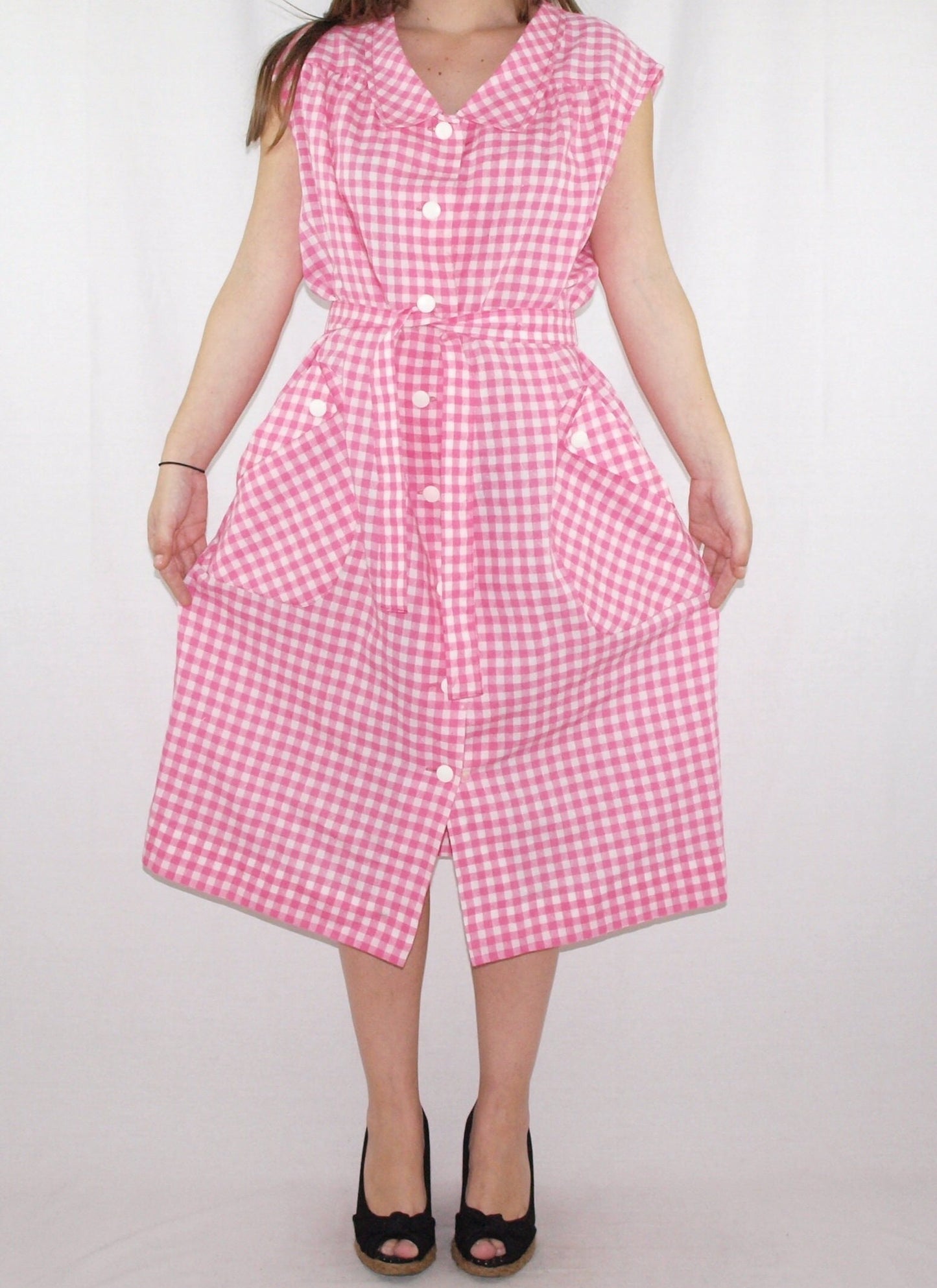 Vintage 70's shirtdress MADE in SPAIN pink Vichy gingham El Corte Ingles