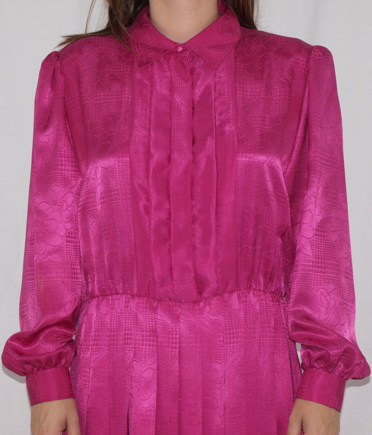 Vintage 60's SECRETARY DRESS made in Spain MAGENTA embossed brocades