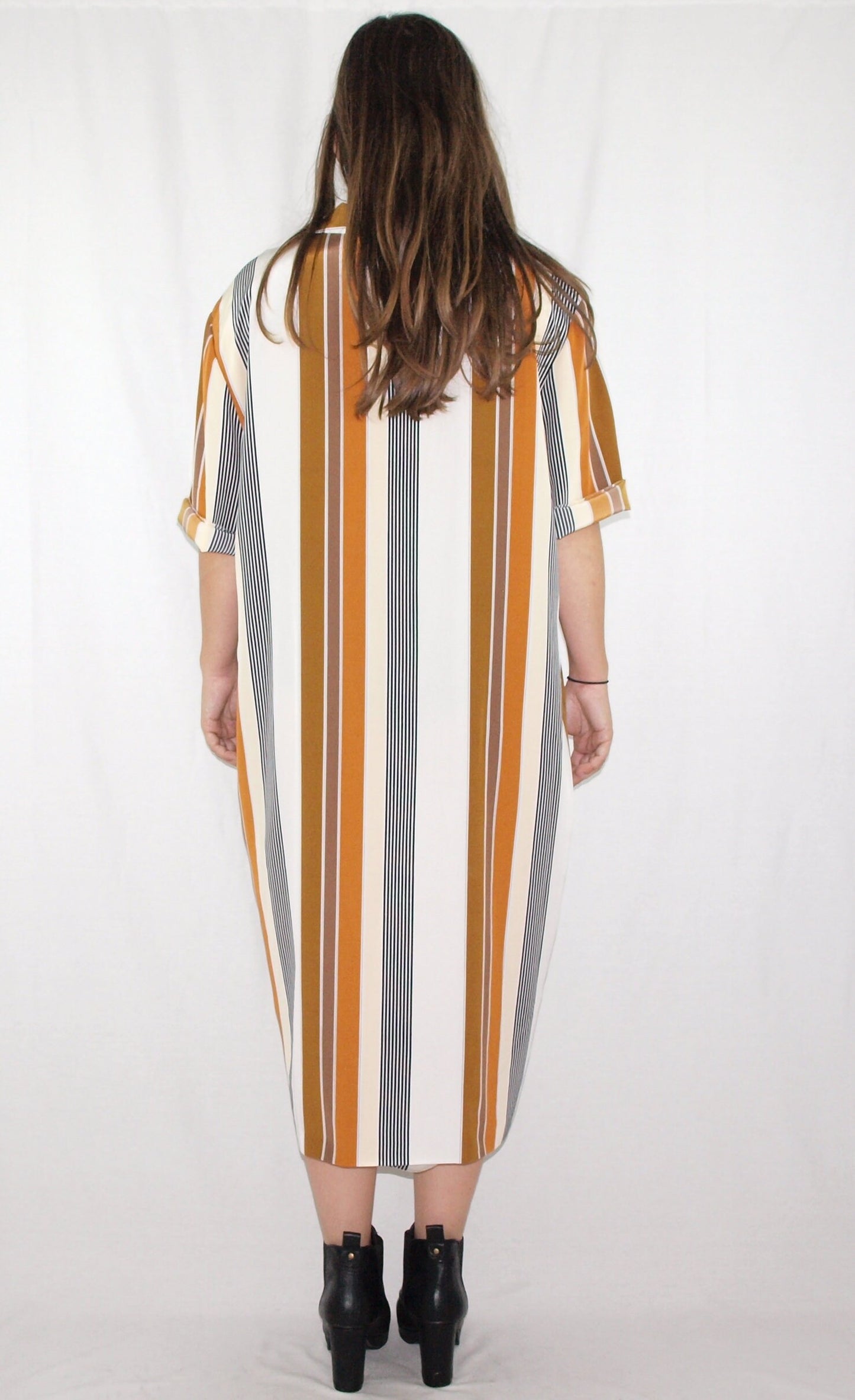 Vintage EL CORTE INGLES tunic dress RELAXED FIT draped OCHRE STRIPES made in spain